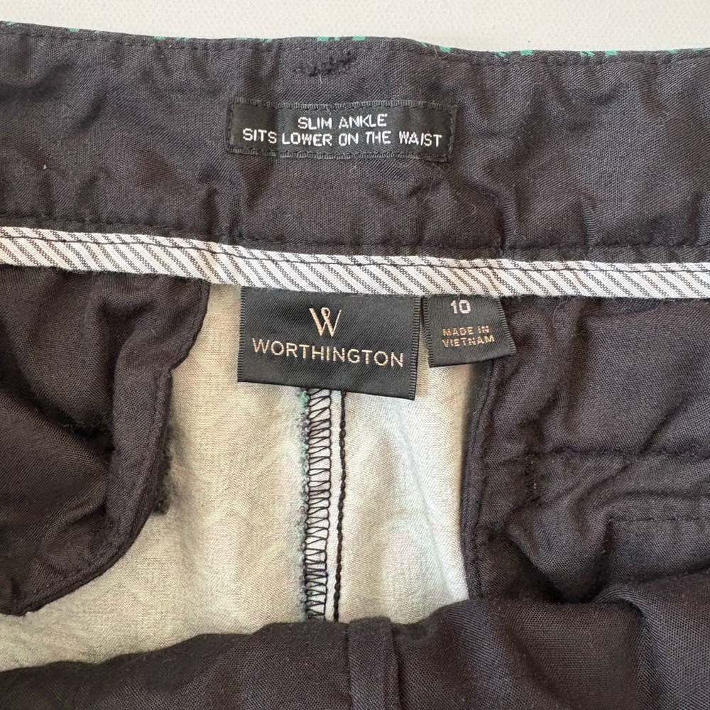 Worthington Black and Green Patterned Ankle Slim Pants - Picture 8 of 12